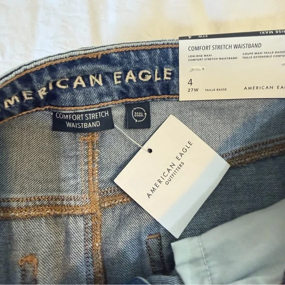 NWT American Eagle Denim Maxi Skirt Size 4 27W Low Rise Front Slit Raw Hem Y2K - Picture 2 of 9